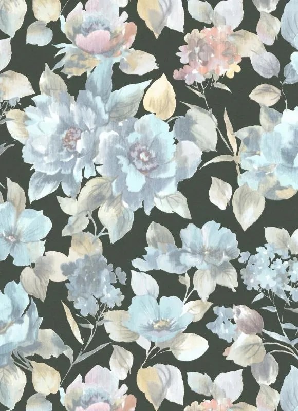 Virágos tapéta színes fekete háttér kék Erismann 10250-08 Kiárusítás