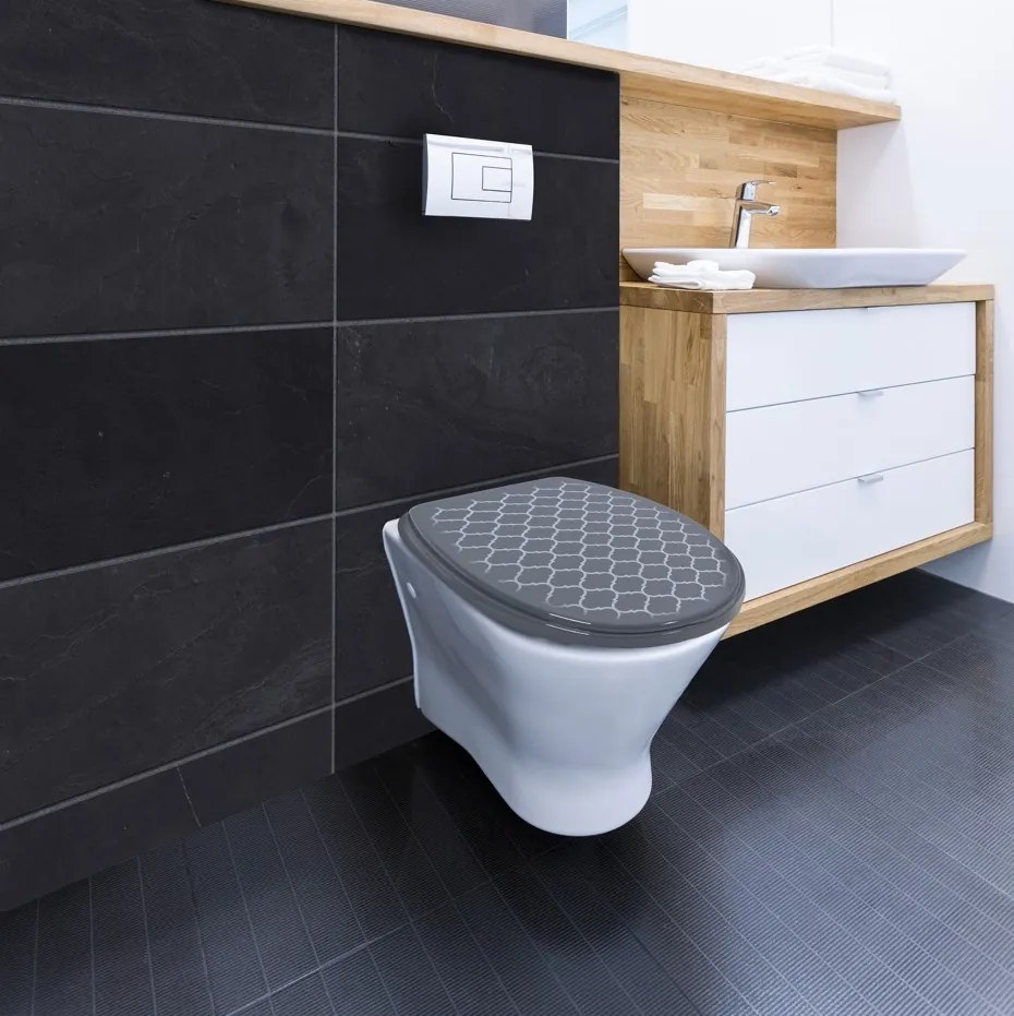 BISK Erga Iris, polipropilén WC-ülőke, szürke, Orient mintával, ERG-07989