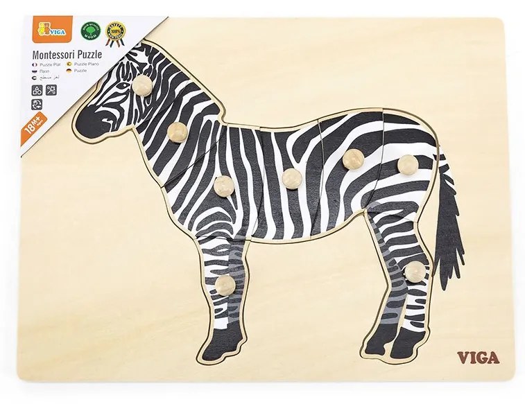 Gyermek fa puzzle Montessori Viga Zebra