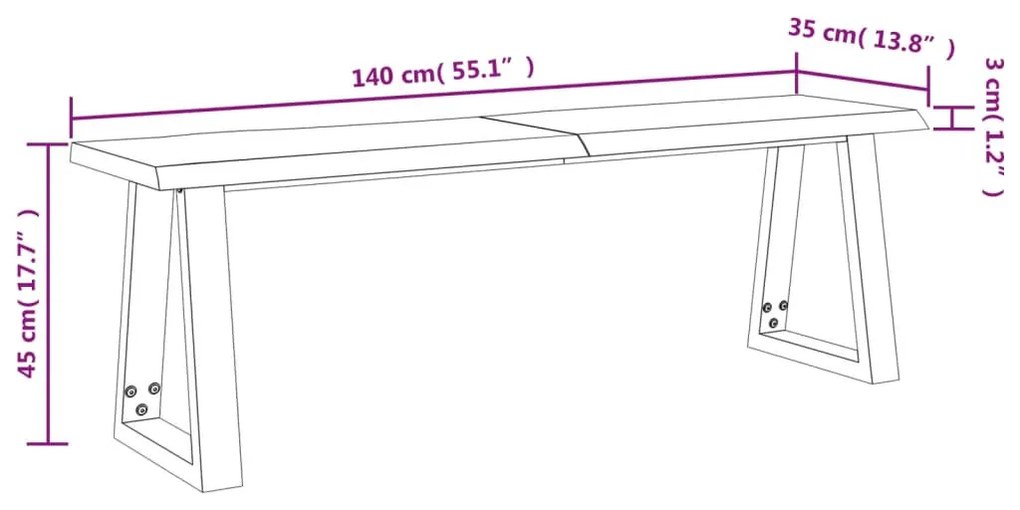 tömör akácfa pad természetes éllel 140 cm