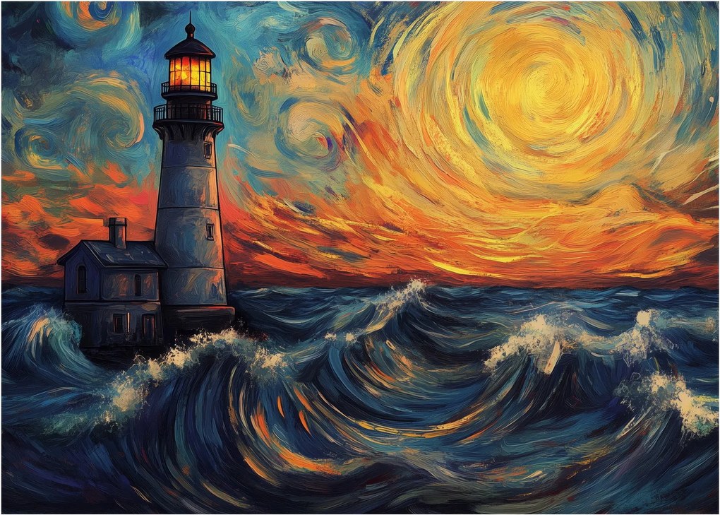 Kép - Világítótorony a hullámokban (70x50 cm)