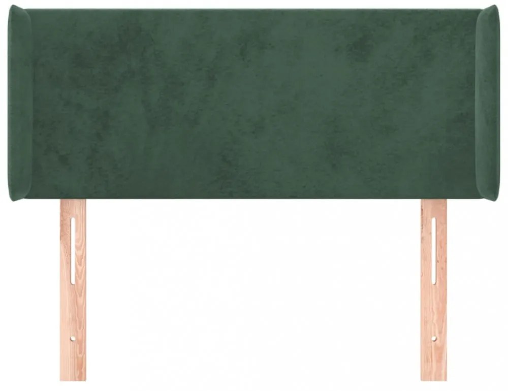 sötétzöld bársony fejtámla szárnyakkal 93x16x78/88 cm