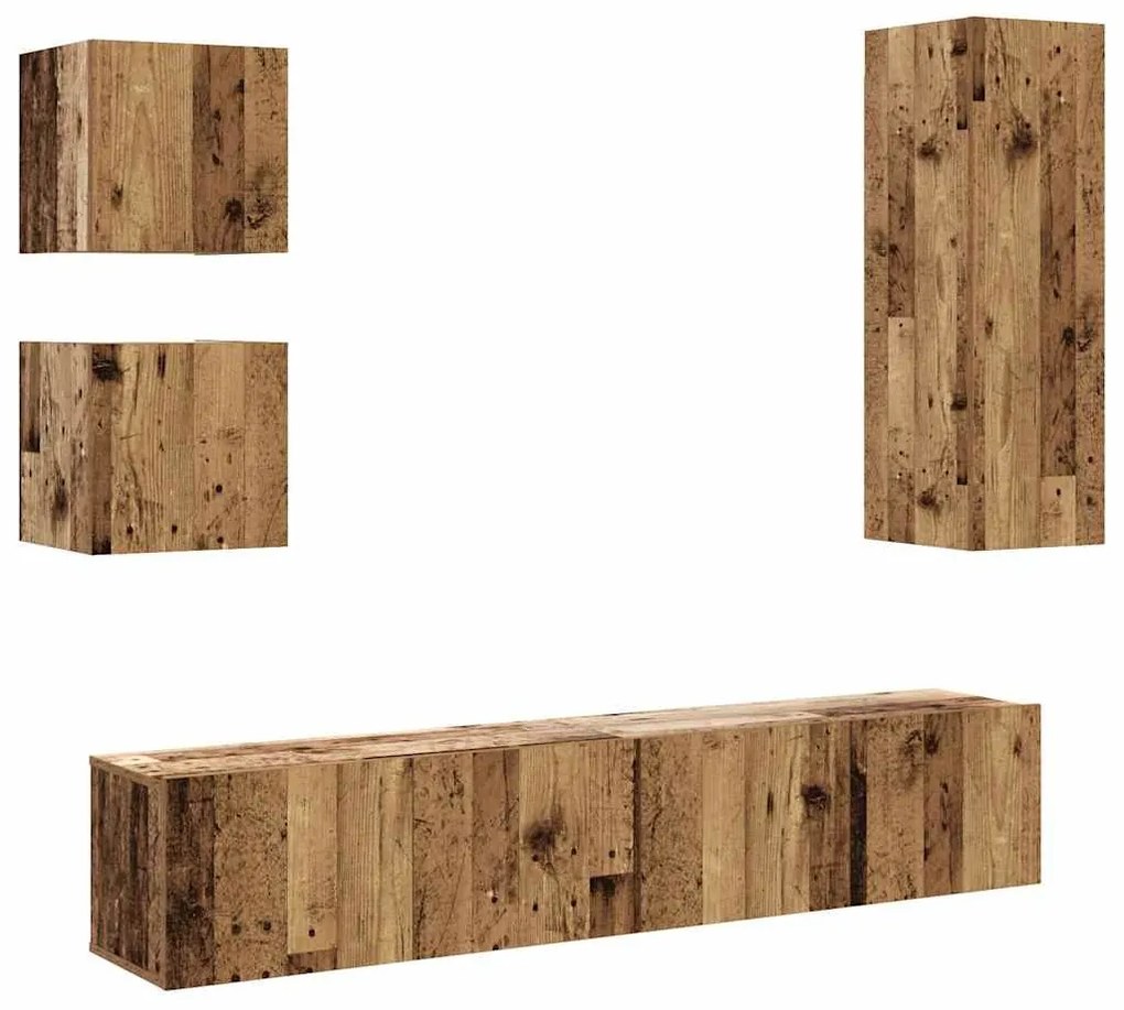 5 részes antik fa színű szerelt fa fali TV-szekrényszett