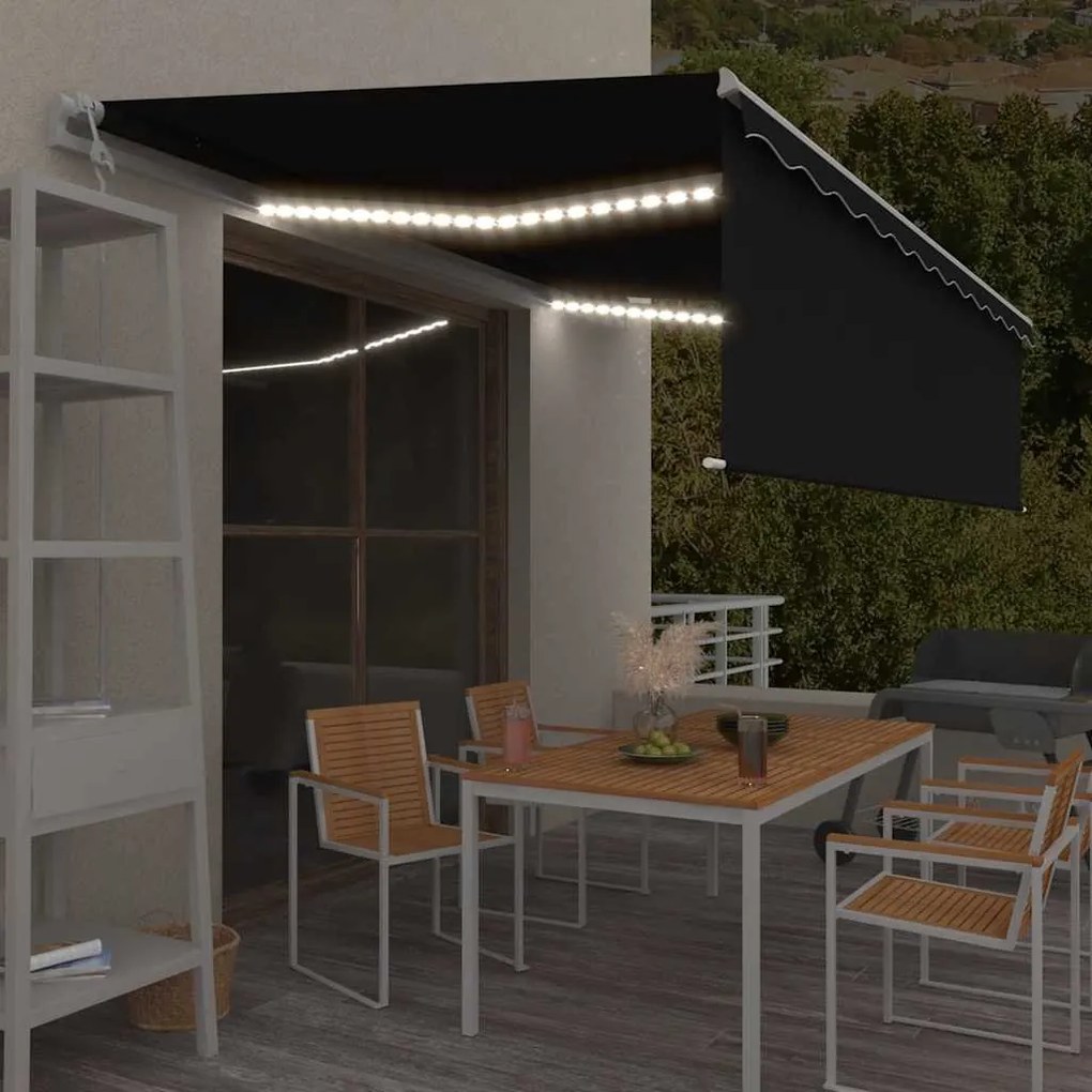 Antracitszürke redőnyös, LED-es, szélérzékelős napellenző 5x3 m