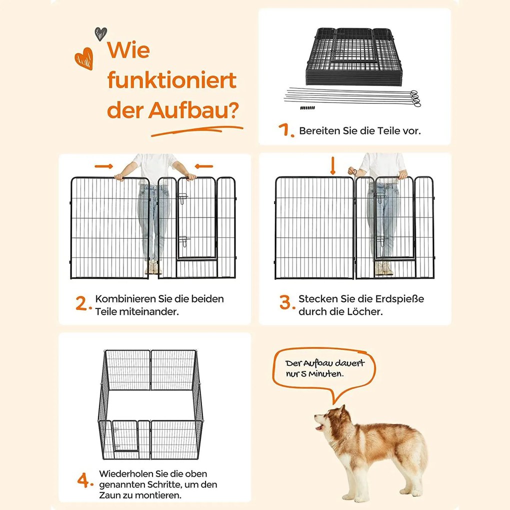 Kutya kennel, kutyaketrec, 8 paneles kisállat járóka 100 cm magas | FEANDREA