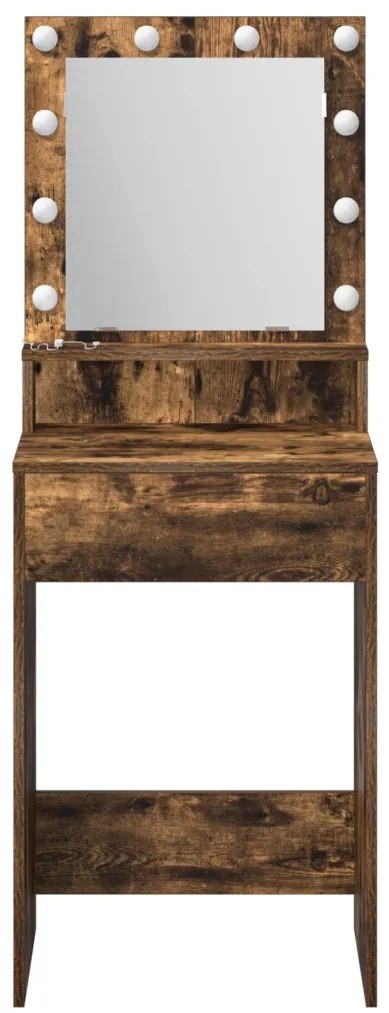 Tükörasztal LED Fényekkel Füstölt Tölgy 50x41x135 cm