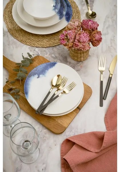 24 darabos étkészlet krém/kék/porcelán