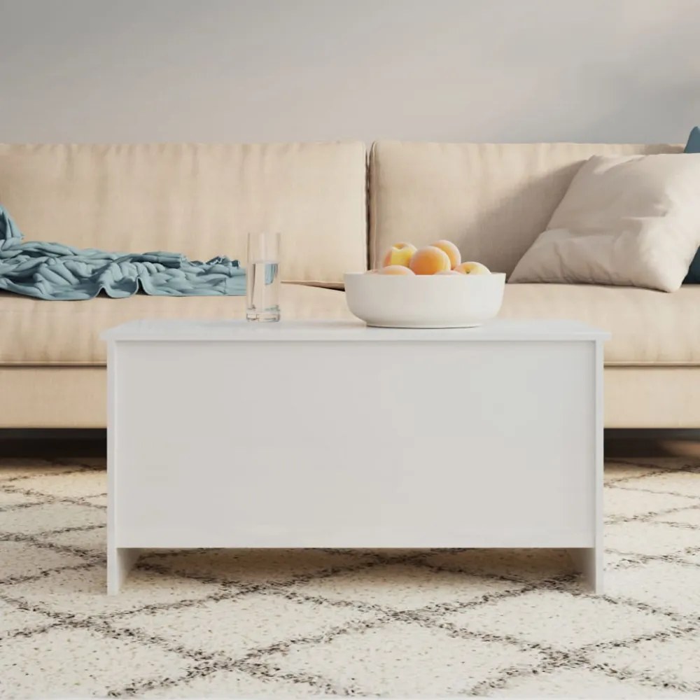 magasfényű fehér szerelt fa dohányzóasztal 102 x 55,5 x 52,5 cm
