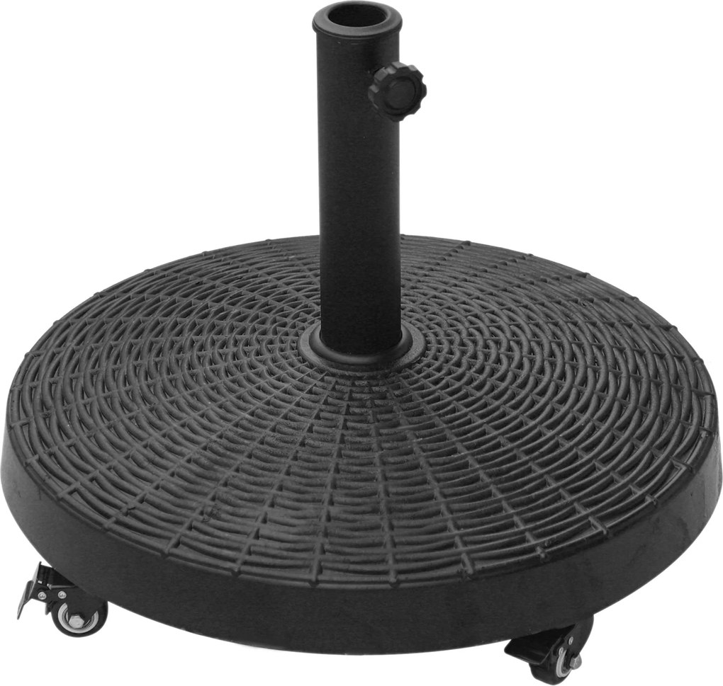 Outsunny Napernyőállvány 25 kg-s kerékkel, kerek rattan-szerű talapzattal, Ø38/48 mm napernyő oszlopokhoz, kerthez, erkélyhez, fekete | Aosom