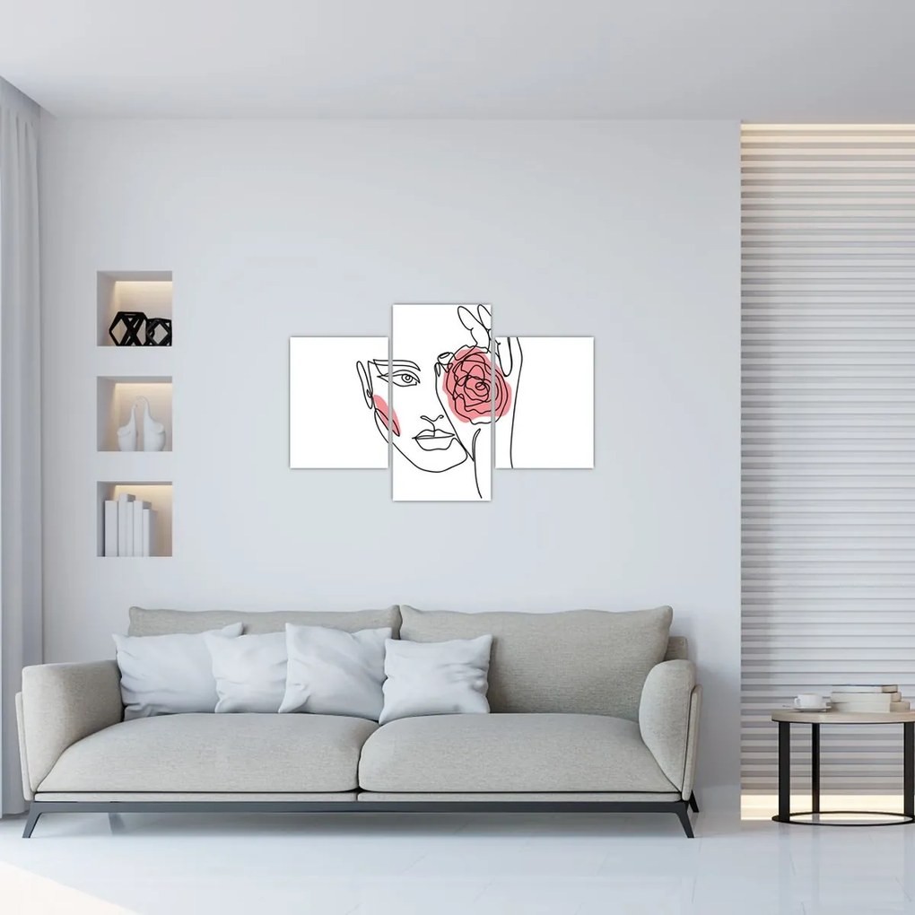 Kép - Line art arc rózsával (90x60 cm)