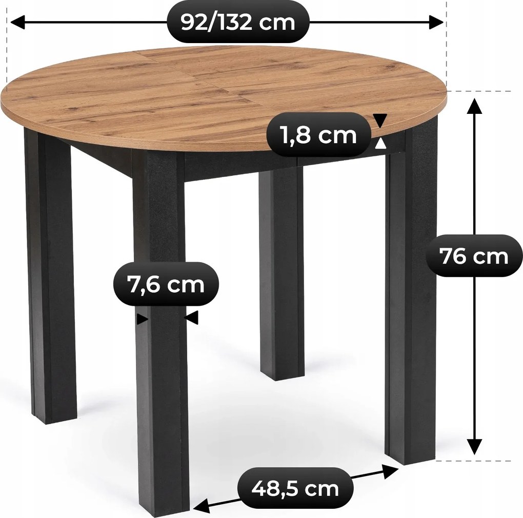 Stół HARRY Rozkładany 92-132 cm Dąb Craft/Czarny