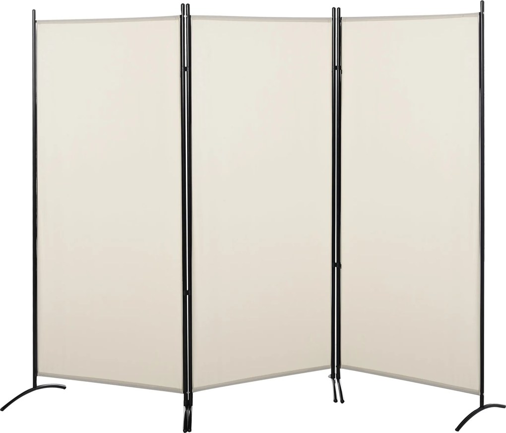 HOMCOM 3-Panel Szobafallal Leválasztó Képernyő 253x50x182 cm Hajtható Szobafal 6 Fémbal lábbal Privát Képernyő Irodához és Hálószobához Beige | Aosom