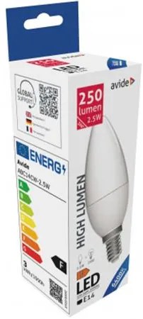 LED izzó, E14, gyertya, 2,5W, 250lm, 6400K, AVIDE (AVLED029)