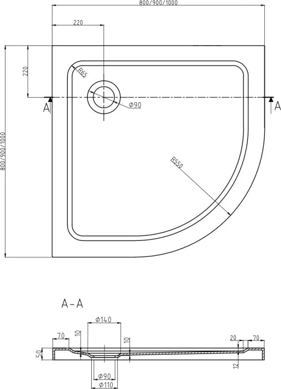 Mexen Flat félköríves slim zuhanytálca 90 x 90 cm, fehér, krómozott szifon - 41109090