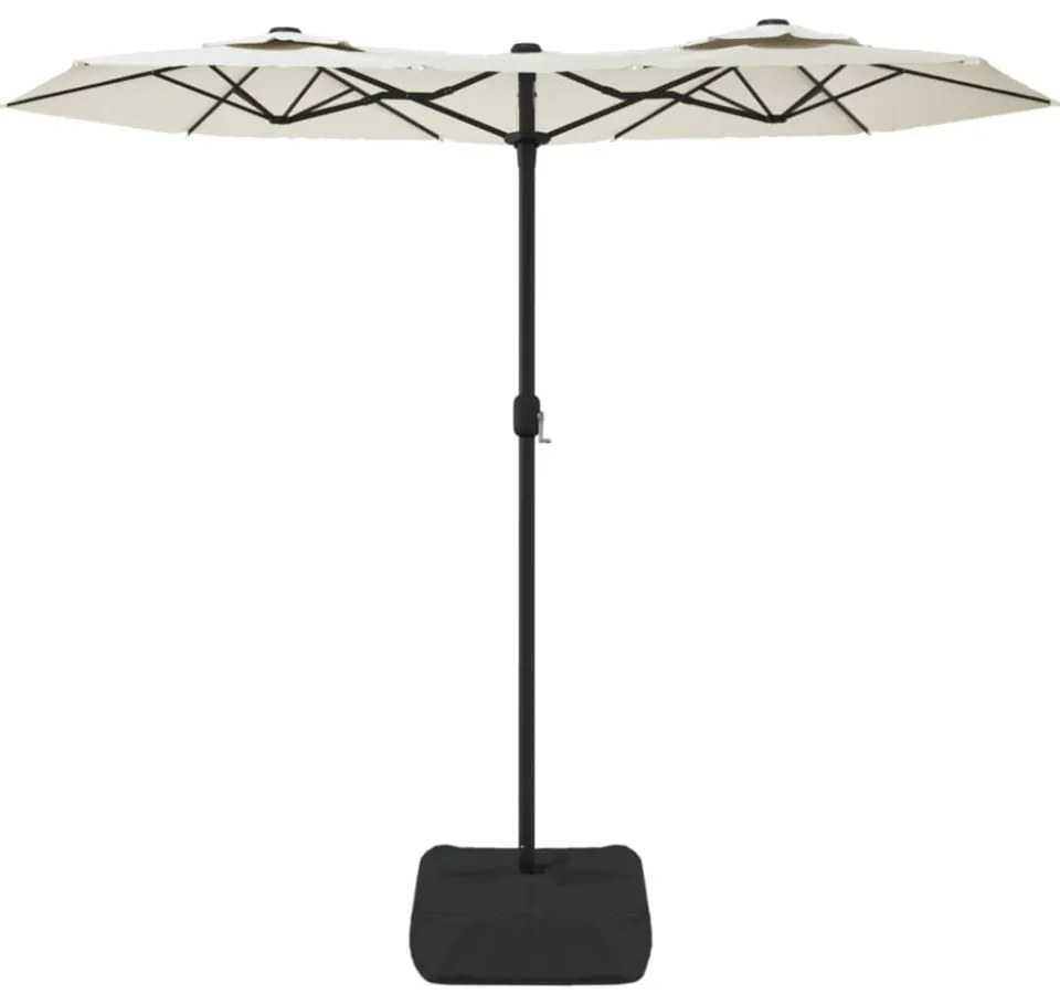 homokfehér dupla tetős napernyő LED-ekkel 316x145 cm