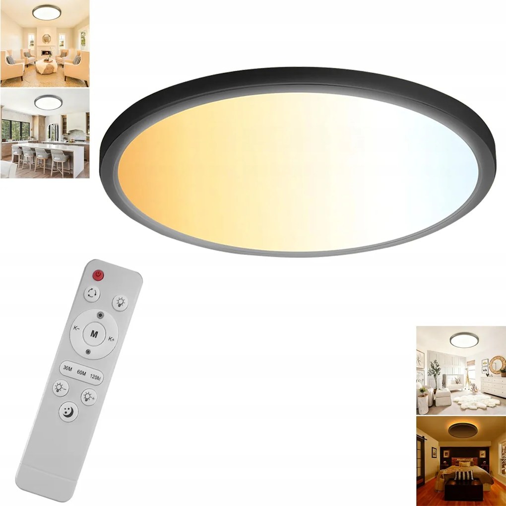 Led mennyezeti lámpa Kicsi 29CM kerek fekete panel a szobába Világos 24W 3200l