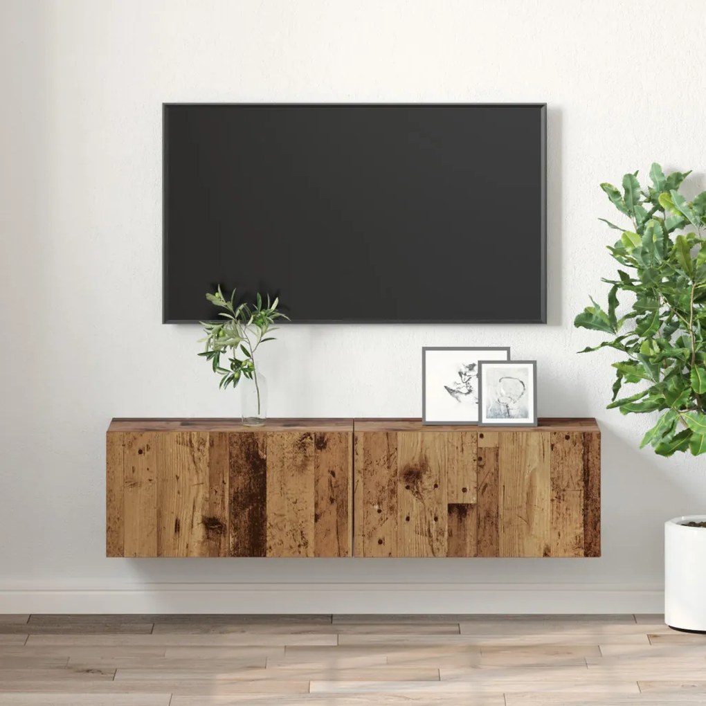 TV Szekrény Szett Régi Fa Tömör Újrahasznosított Fa Közepes