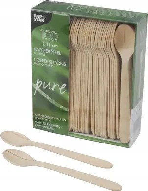 Fa evőeszköz kanál eldobható kávé tea sütemény 11 cm x100