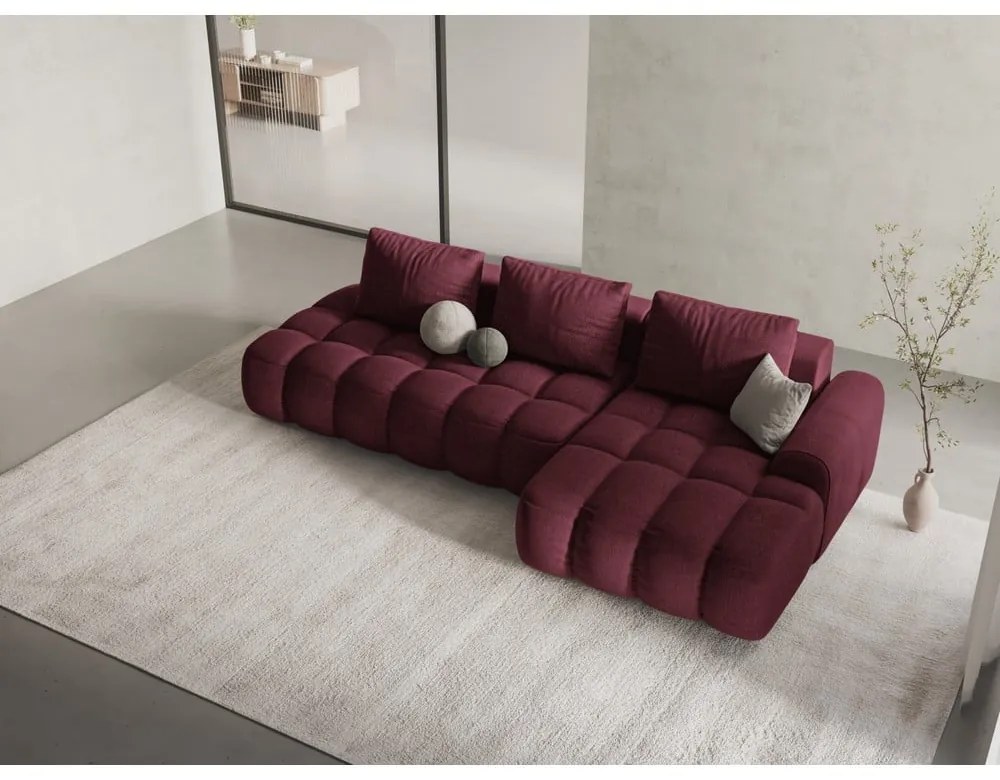 Borvörös kinyitható-tárolóhelyes sarokkanapé (jobb oldali-heverő résszel) Linz – Cosmopolitan Design