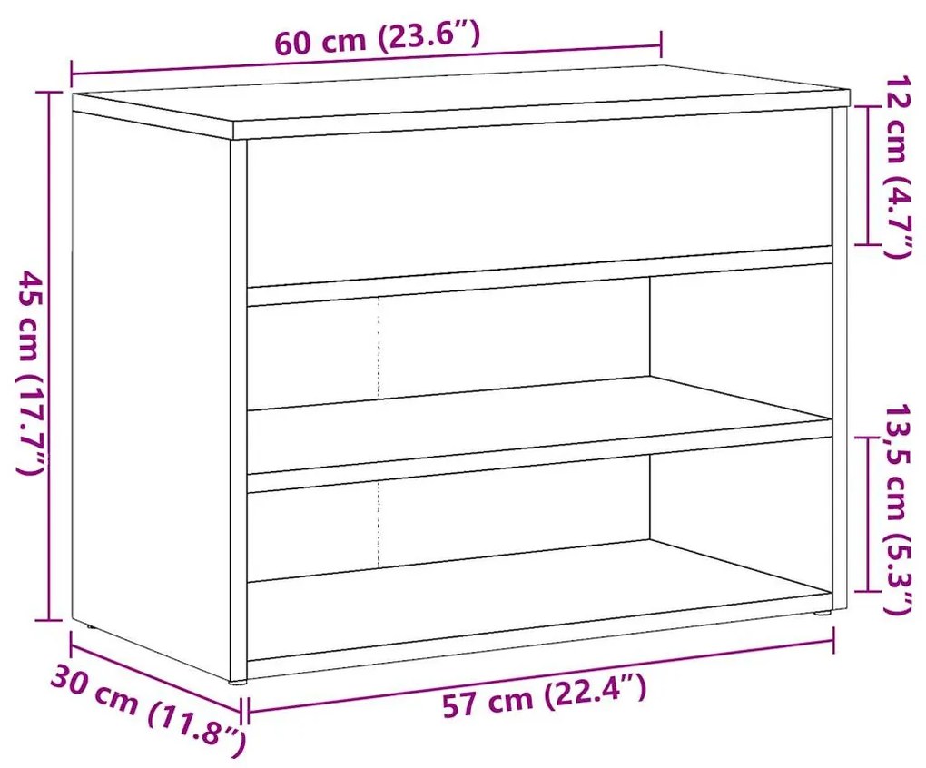 antik fa színű szerelt fa cipőtároló pad 60 x 30 x 45 cm