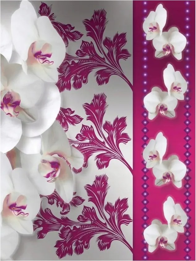 Fotótapéta Fehér orchideák Lila mintás vinil elegancia 184x254 +ragasztó