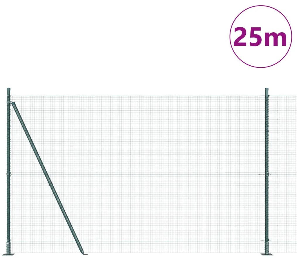 Hegesztett Drótkerítés 13 Flanged Oszloppal Zöld 1.4x25 m Acél
