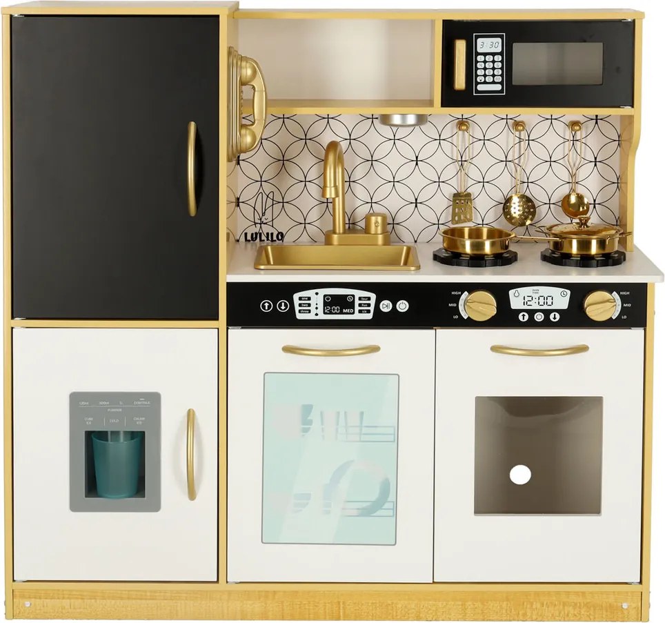 Gyermek fakonyha hűtőszekrénnyel arany