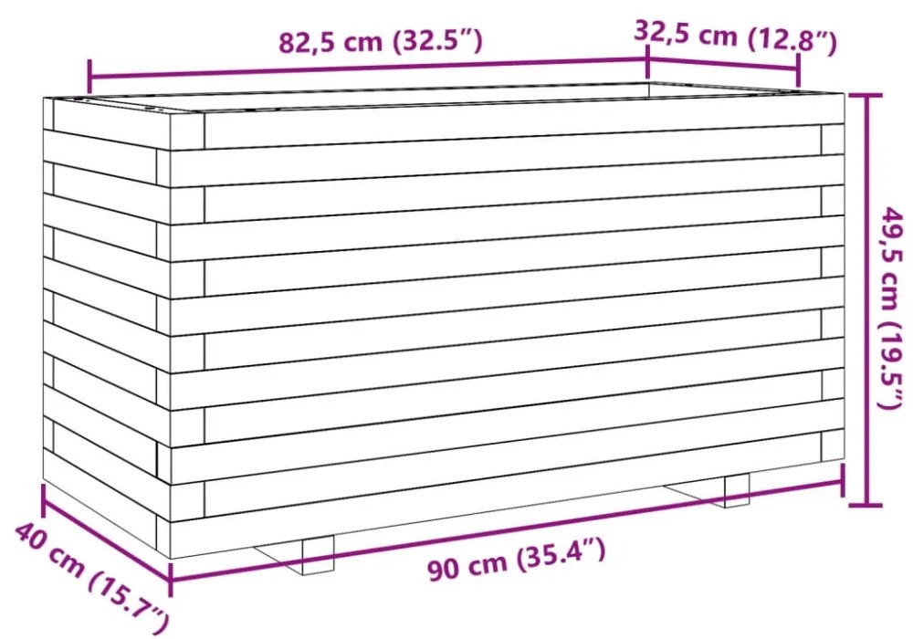 viaszbarna tömör fenyőfa kerti virágtartó 90 x 40 x 49,5 cm