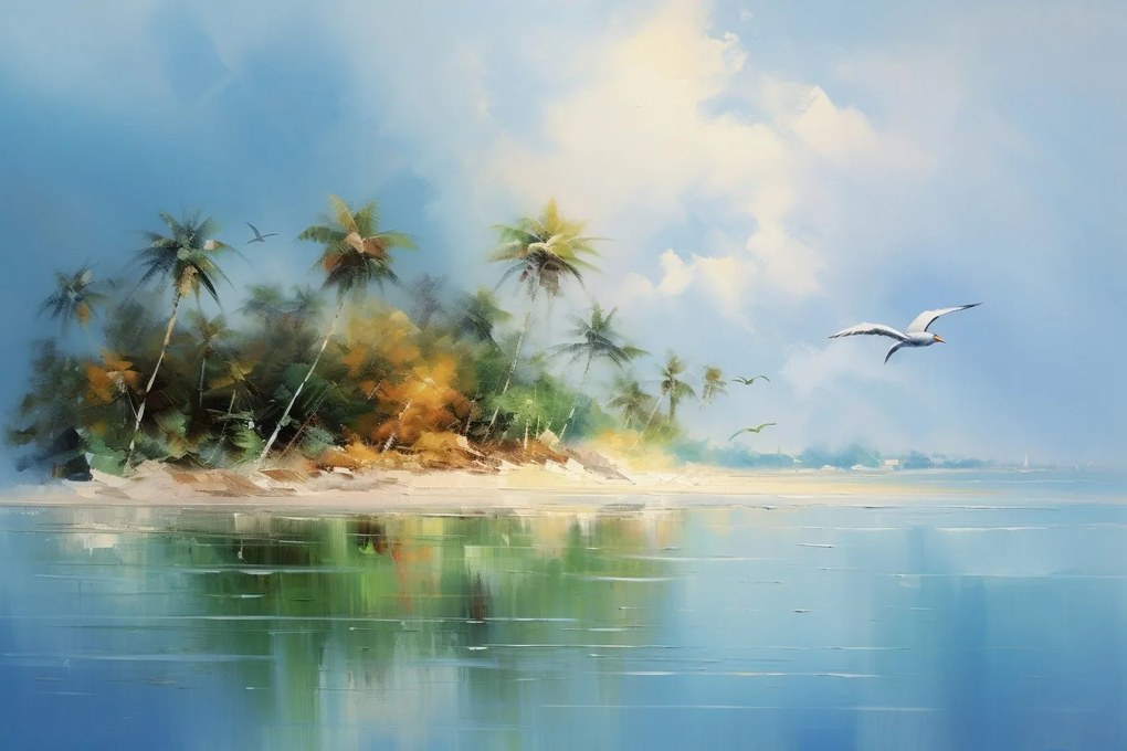 Vászonkép Canvas Tájkép Tenger Óceán Sziget Tengerpart Pálmafák Sirály 120x80
