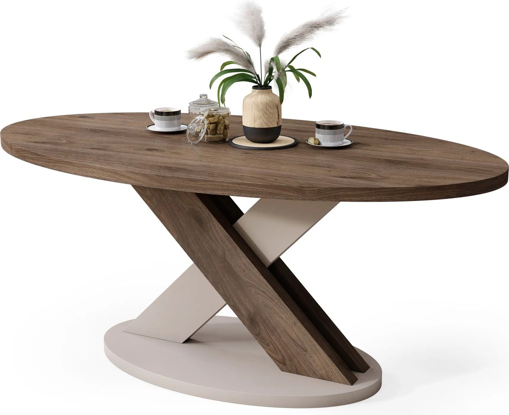 Mazzoni LOXA ovális dohányzóasztal Elegant Dió / Taupe Bézs - DOHÁNYZÓASZTAL 120x65 cm