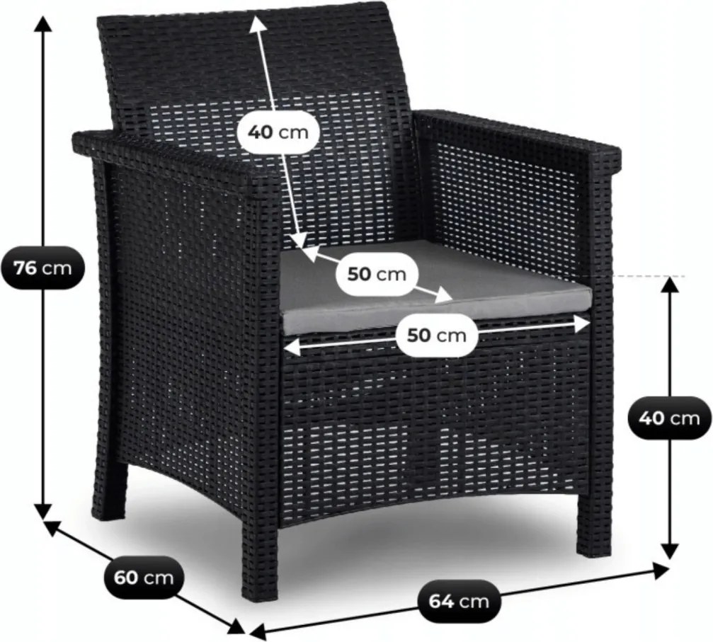 BRENTA kerti bútor szett fekete/szürke