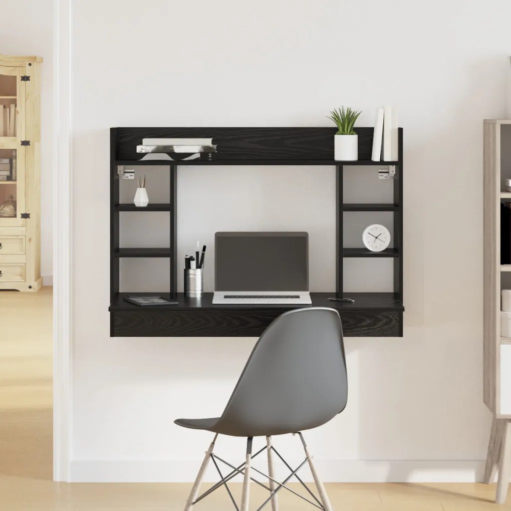 vidaXL falra szerelhető íróasztal fekete tölgy 105x48x75 cm szerelt fa