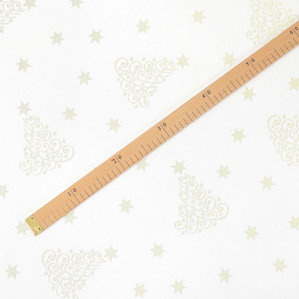 Goldea karácsonyi teflon szövet terítőknek - aranyszínű karácsonyfák és csillagok 160 cm
