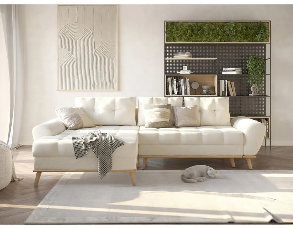 Krémszínű kinyitható sarokkanapé (bal oldali) Balitco – Ropez