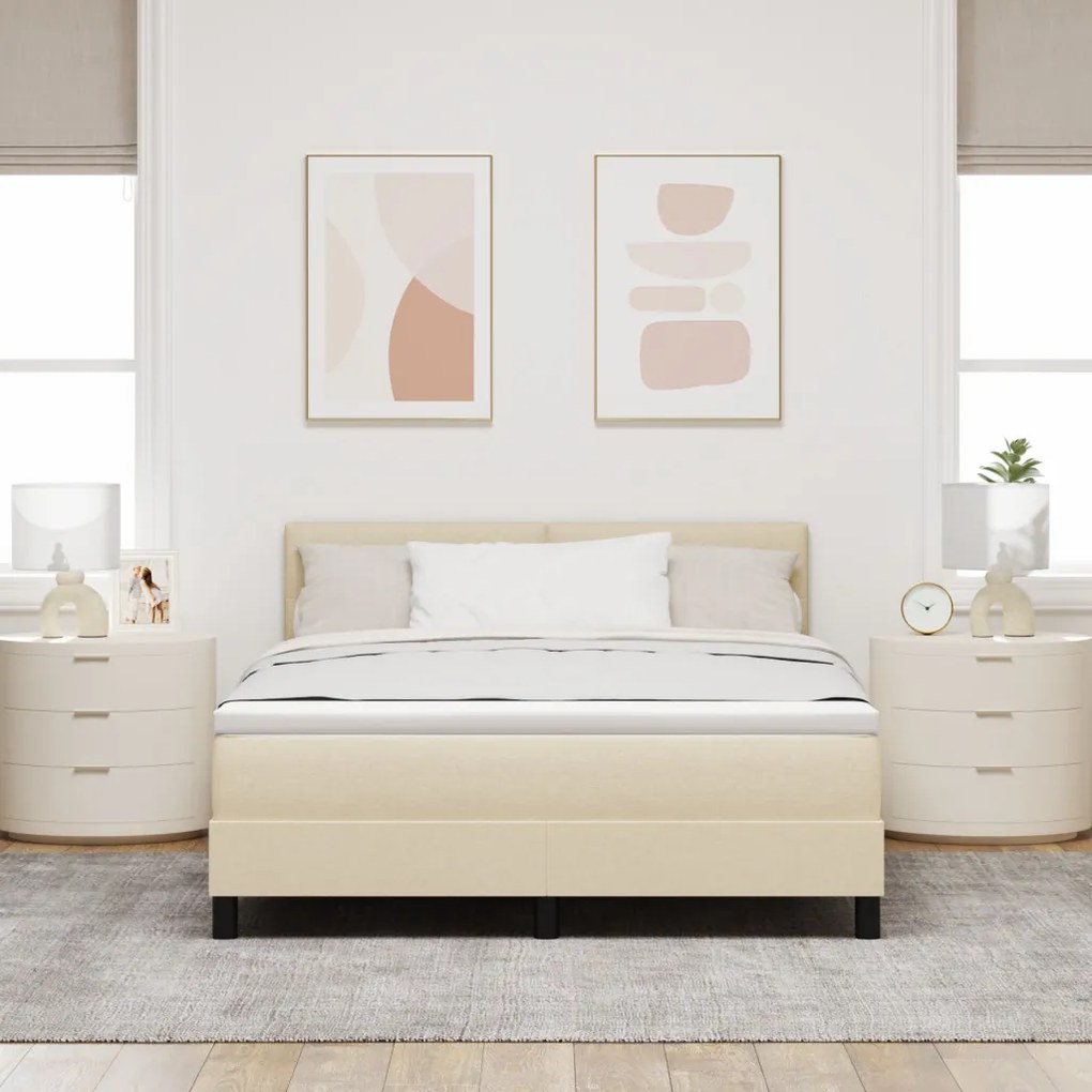 Boxspring Ágy Mattal és LED-del Krém 140x200 cm Szövet