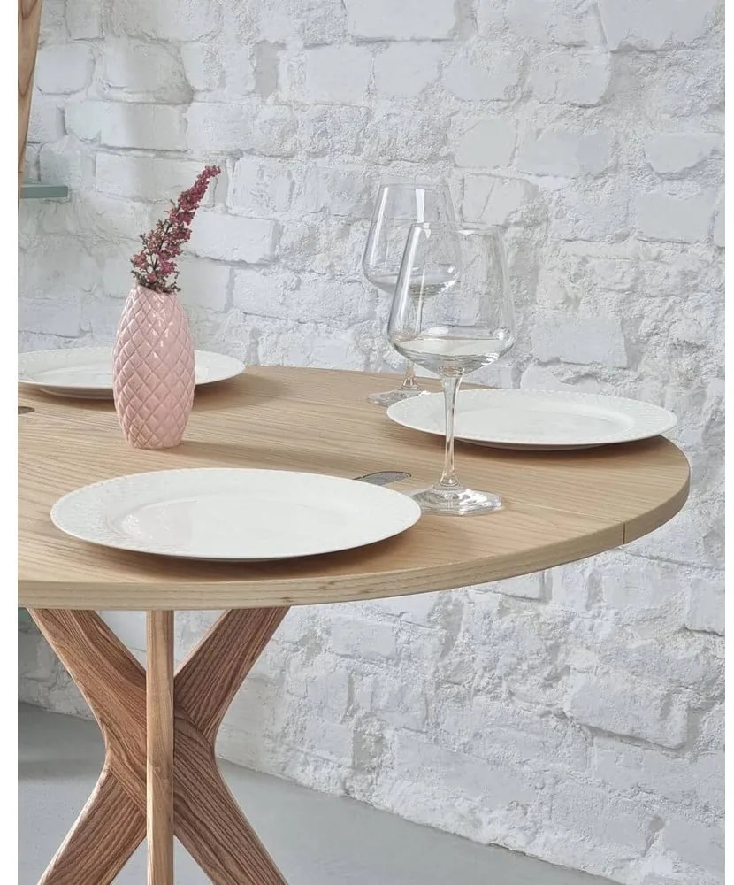 Kerek bővíthető étkezőasztal kőrisfa dekoros asztallappal 45x90 cm Jubi – Ragaba