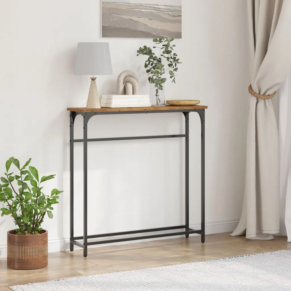 vidaXL Konzolasztal Régi Fa 75x19,5x75 cm Műgyanta és Acél