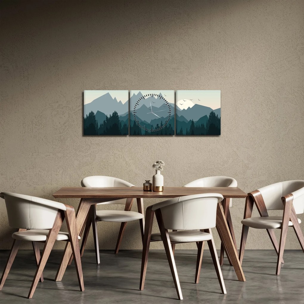 Kép - Hegyek grafikus szemmel (órával) (90x30 cm)