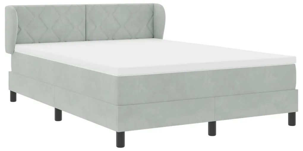Box spring ágy matraccal, világosszürke, 140x190 cm, bársony