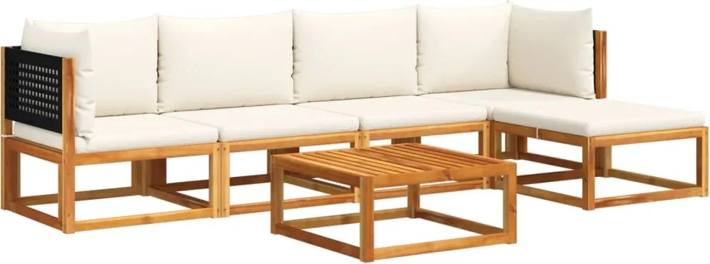 vidaXL 6 darabos akácfa és rattan kerti kanapégarnitúra párnákkal