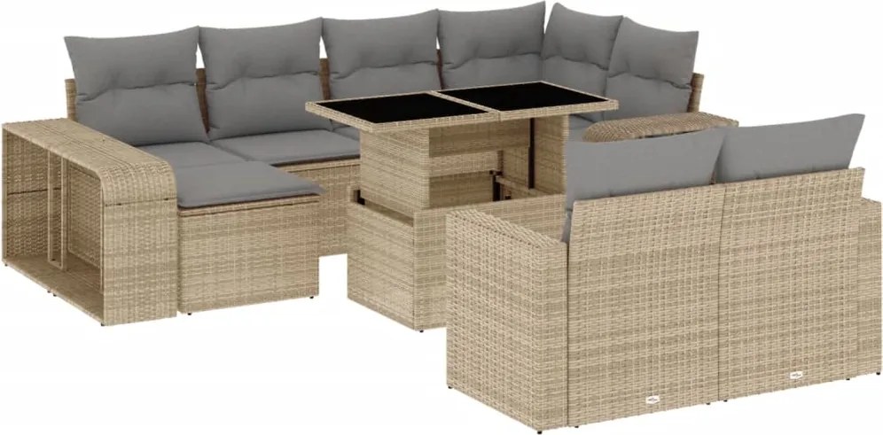 vidaXL 11 részes bézs polyrattan kerti ülőgarnitúra párnákkal