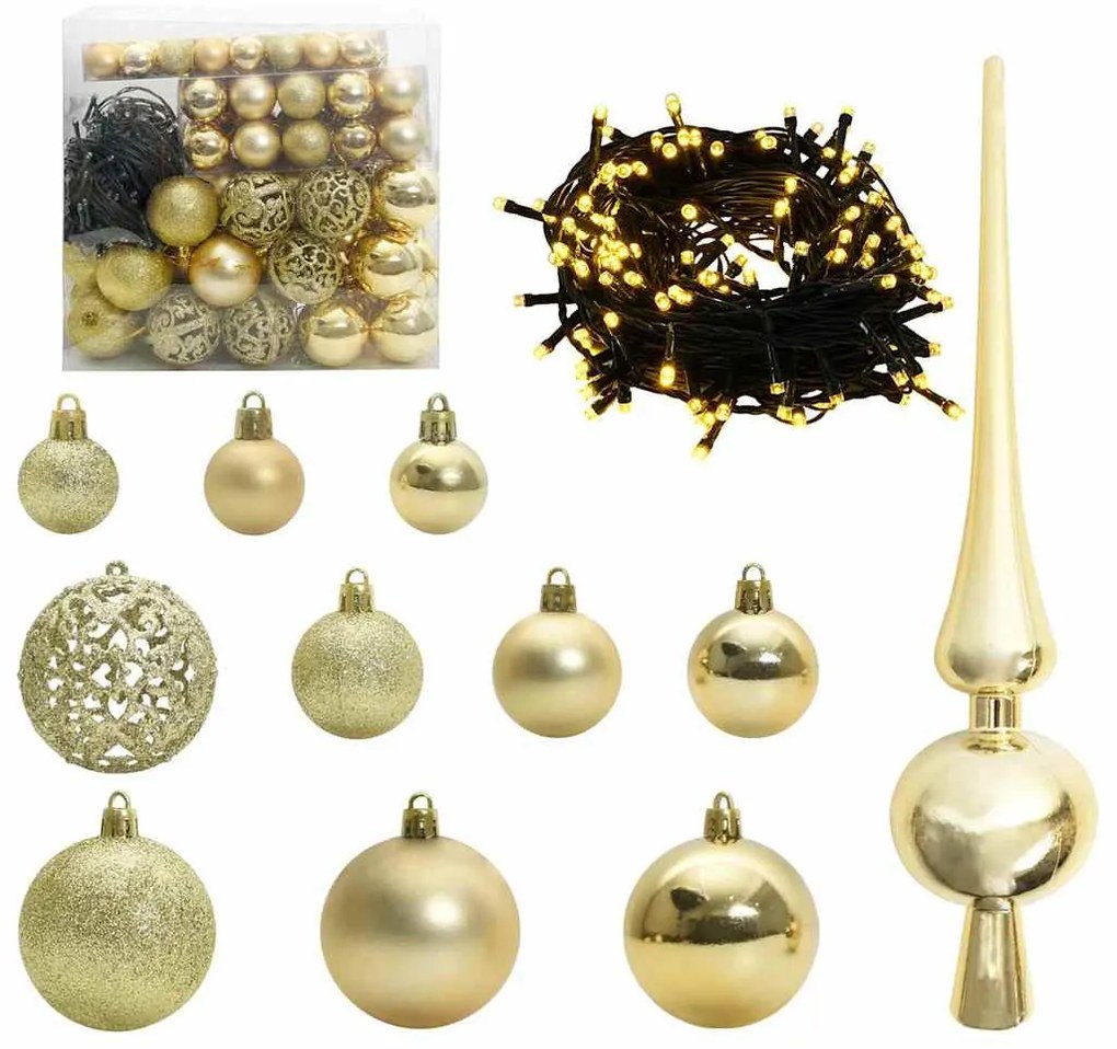 Mesterséges, előre világított karácsonyfa gömb szettel 210 cm