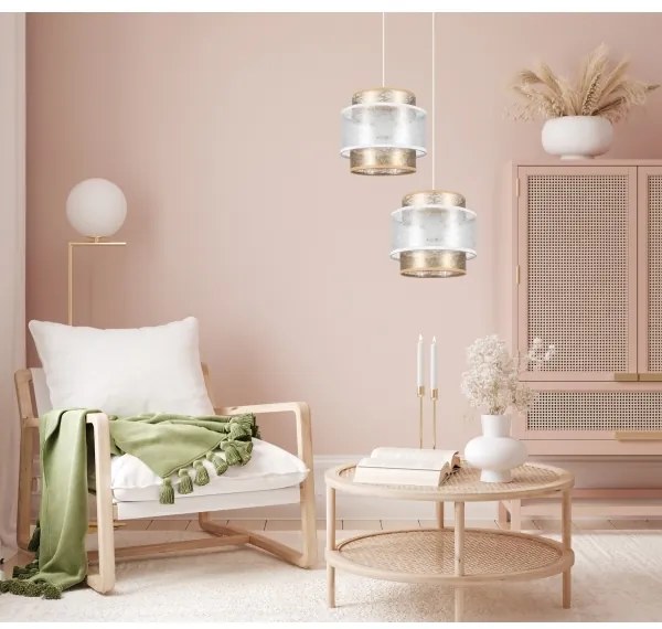 Csillár zsinóron GABI 2xE27/60W/230V arany/fehér átm. 30 cm