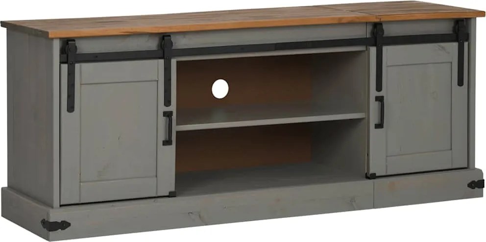 vidaXL HALDEN szürke tömör fa TV szekrény 2 tolóajtóval 150x40x60 cm