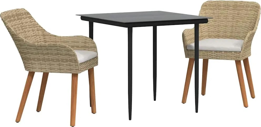 vidaXL Kert étkező szett párnával 3 pcs Bézs polirattan