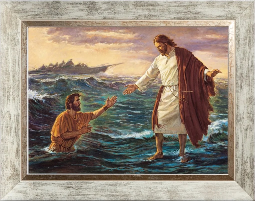 Jézus, A Szent Péter Vallásos Vászonkép Fehér Keretben 30X40