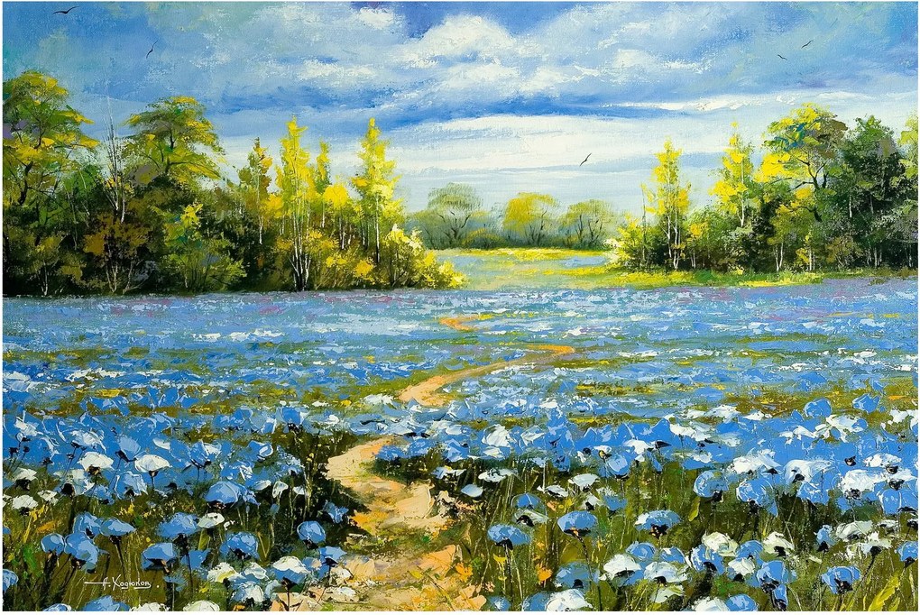 Kép - ösvény a mezőn, olajfestmény (90x60 cm)