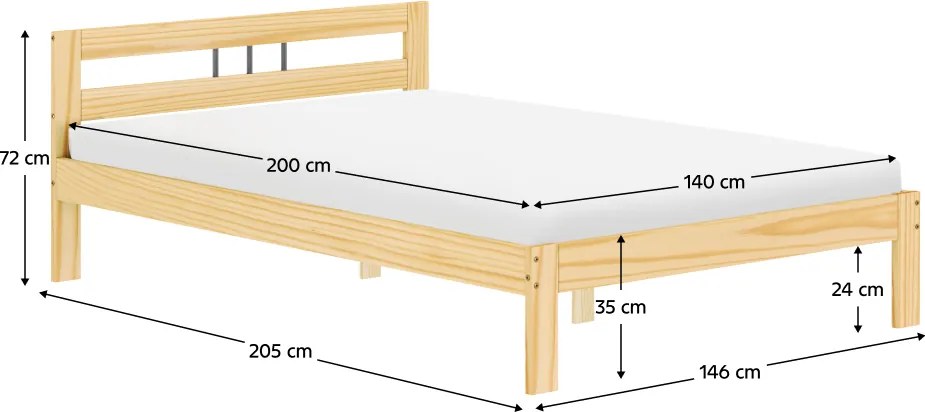 Ágy ráccsal, természetes, fenyőfa, 140x200, JONA