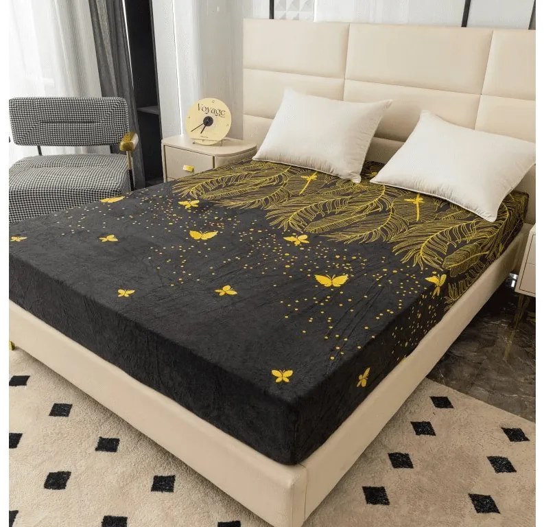 VISATA 180x200 cm fekete mikroplüss lepedő