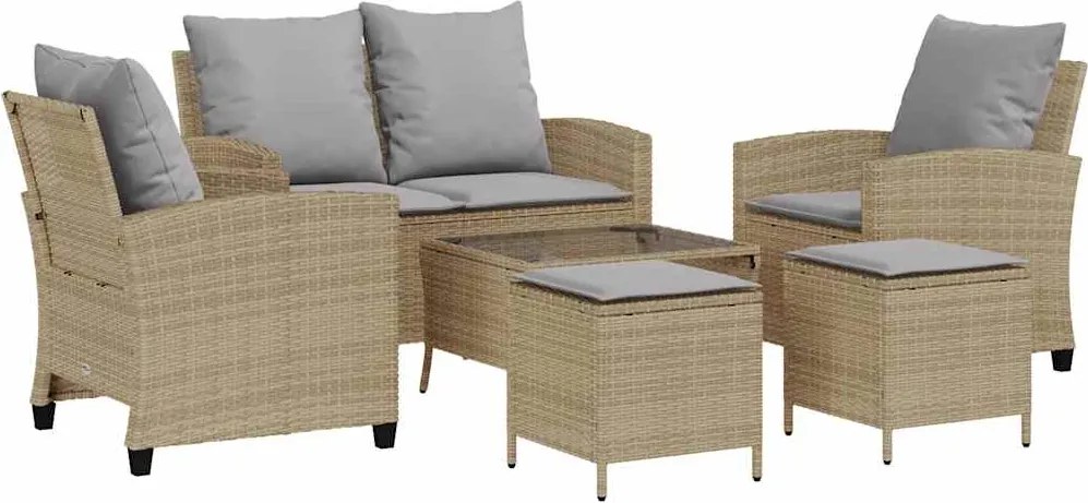 vidaXL 6 részes bézs polyrattan kerti ülőgarnitúra párnával